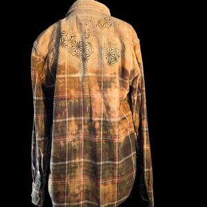 George Distressed Olive Green Shirt | Hand Bleached Geometric Art